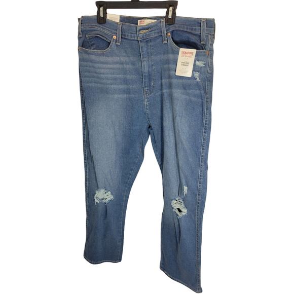 NWT Levi's Blue Denim High Rise Straight Leg Distressed Jeans Women's Size 16 - Picture 1 of 12